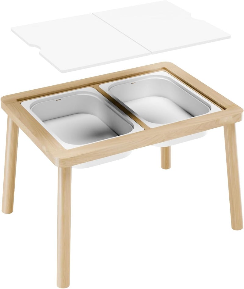 Ogears Sensory Table, Kids Activity Table, Wooden Play Table with Bins, Montessori Table, Chalk Board and Whiteboard - Image 1